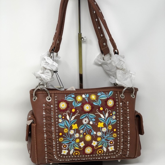 Montana West Floral Concealed Carry Satchel Brown - Picture 2 of 5